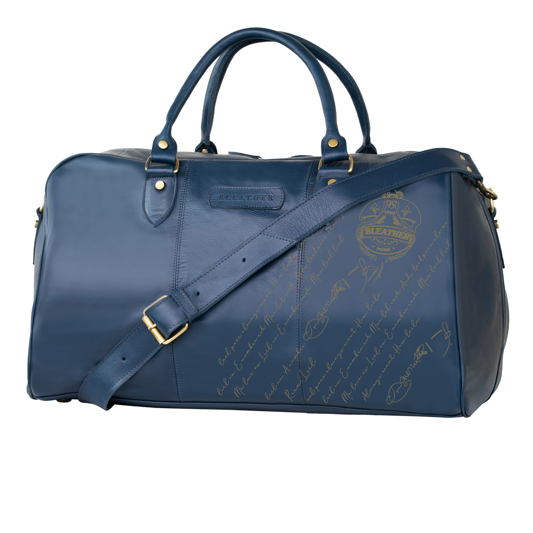 TheAristocrat: Sac de Voyage - Cuir Bleu Gravé