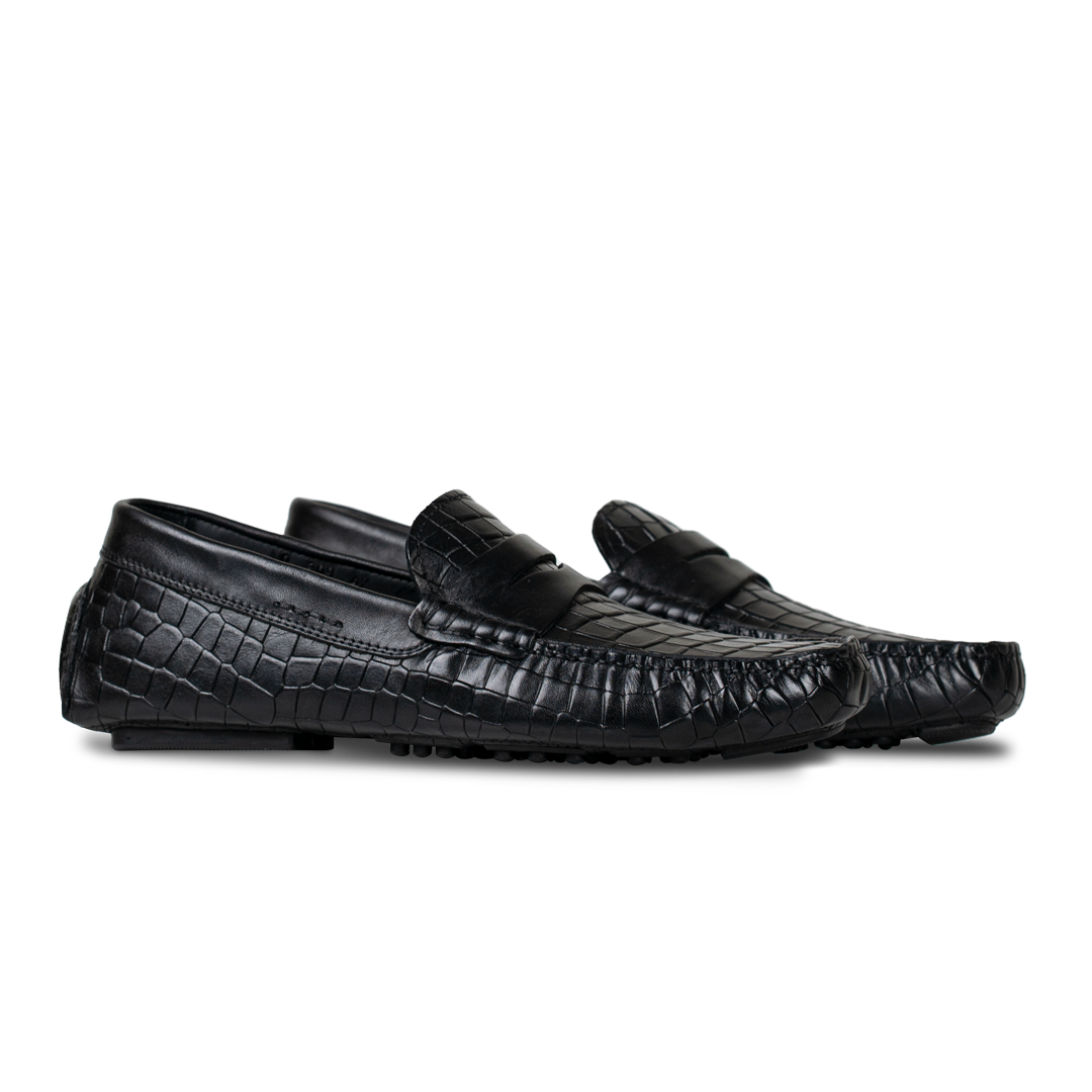 Gary: Mocassin Homme - Cuir Noir Croco