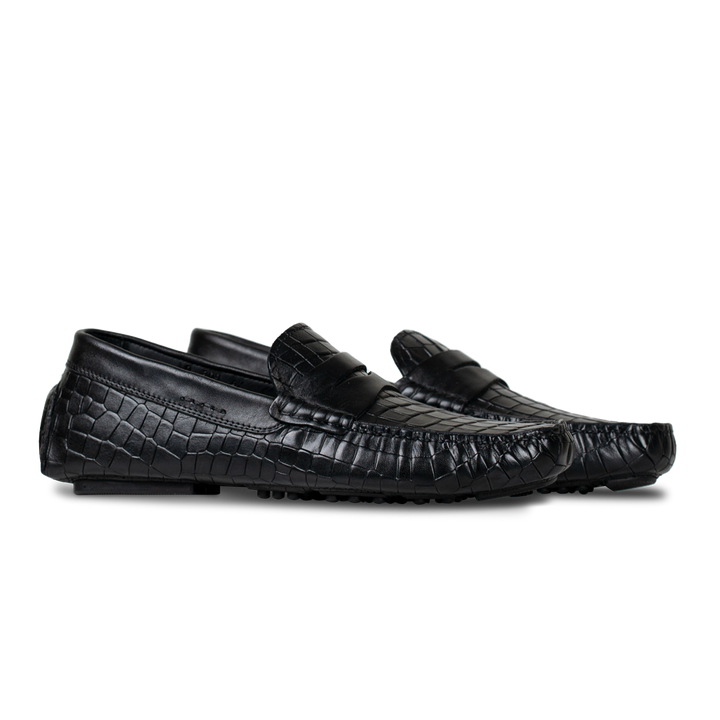 Gary: Mocassin Homme - Cuir Noir Croco