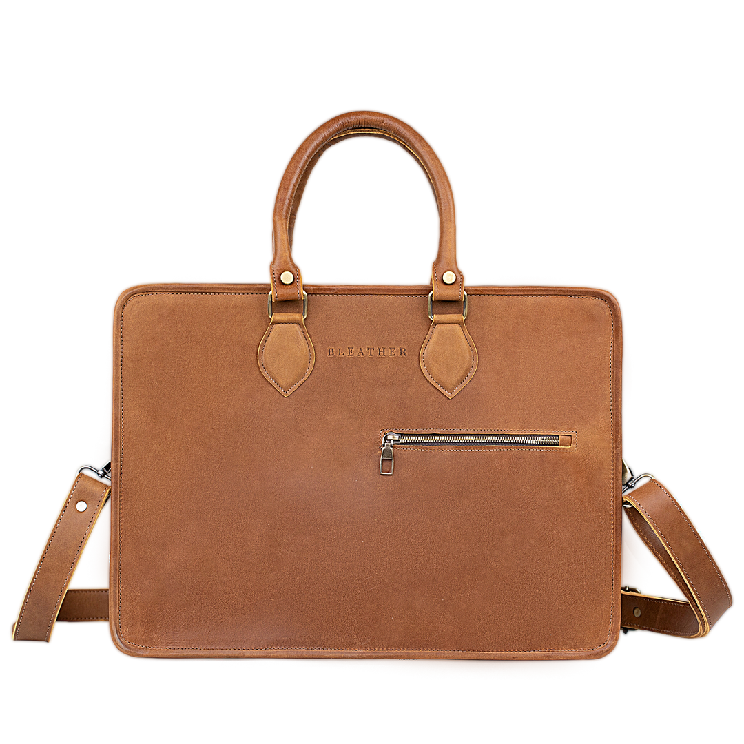 Fezedge: Cartable Ordinateur - Cuir Cognac