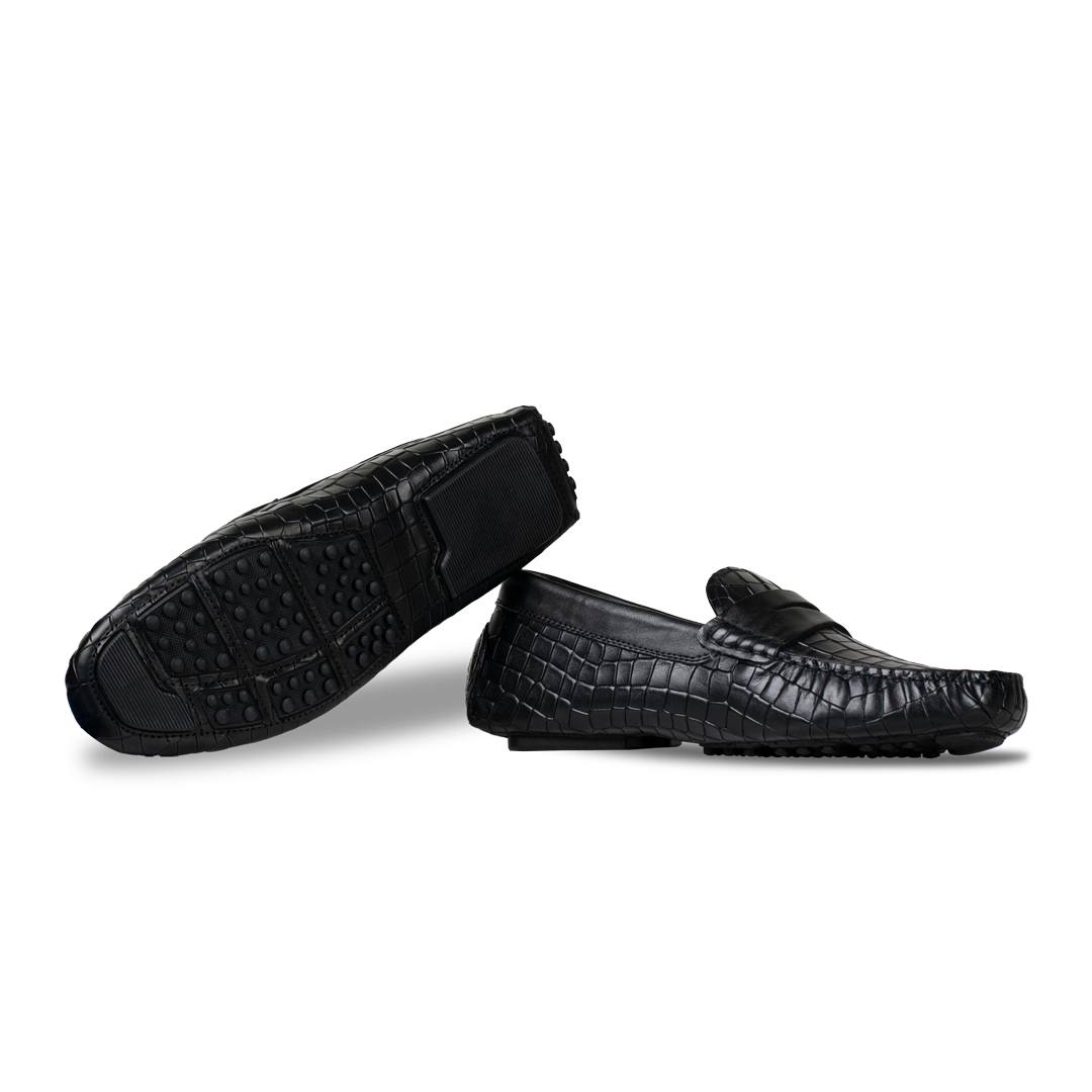 Gary: Mocassin Homme - Cuir Noir Croco