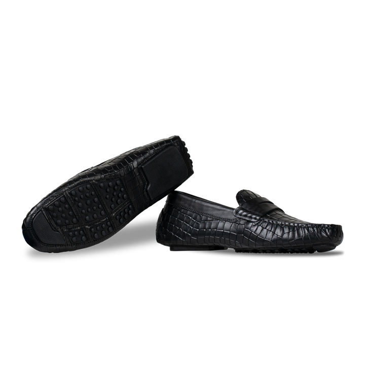 Gary: Mocassin Homme - Cuir Noir Croco