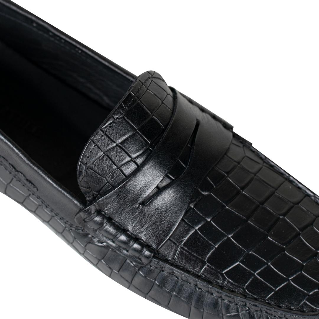 Gary: Mocassin Homme - Cuir Noir Croco