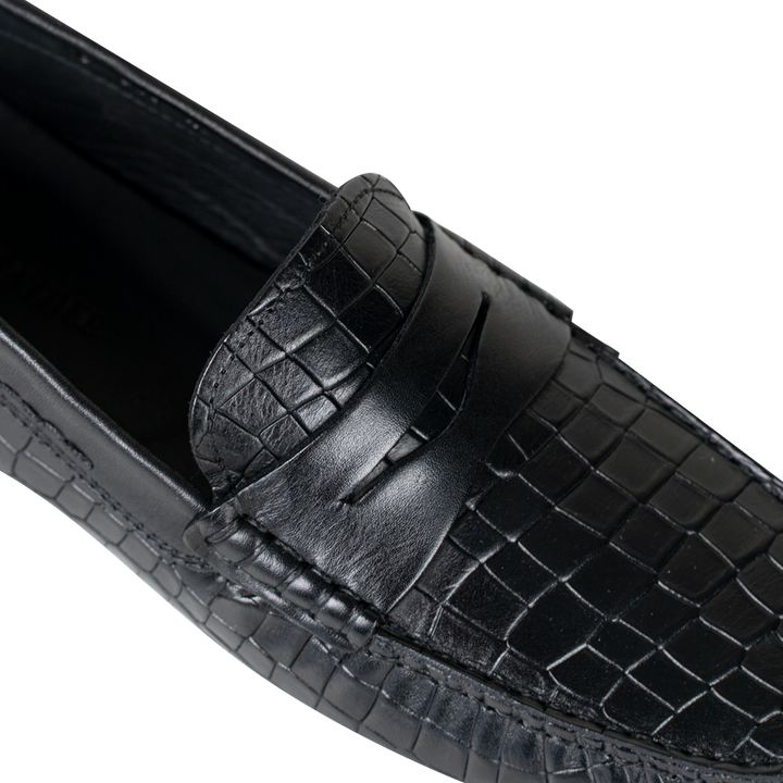 Gary: Mocassin Homme - Cuir Noir Croco