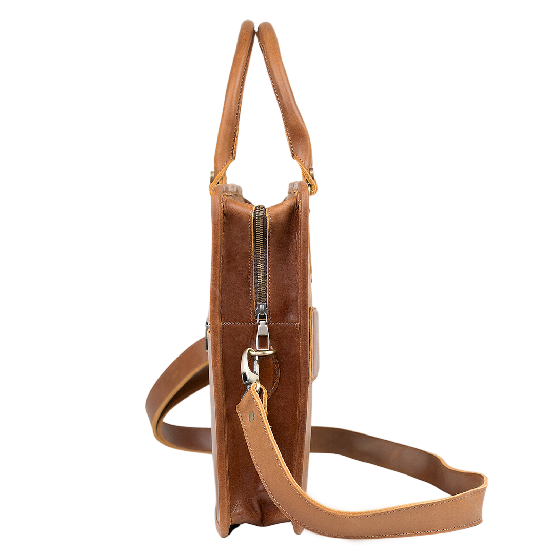 Fezedge: Cartable Ordinateur - Cuir Cognac