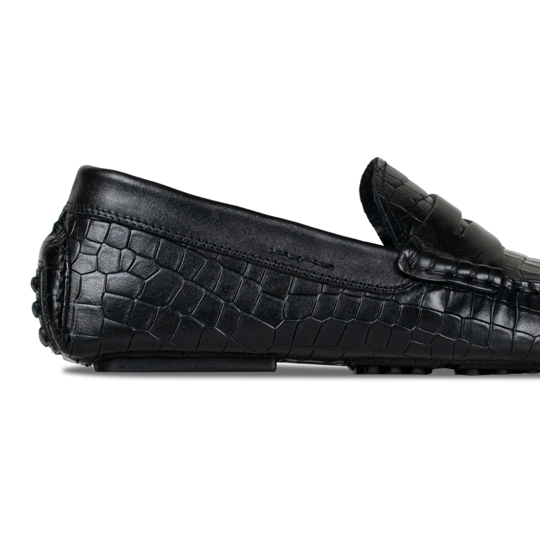 Gary: Mocassin Homme - Cuir Noir Croco