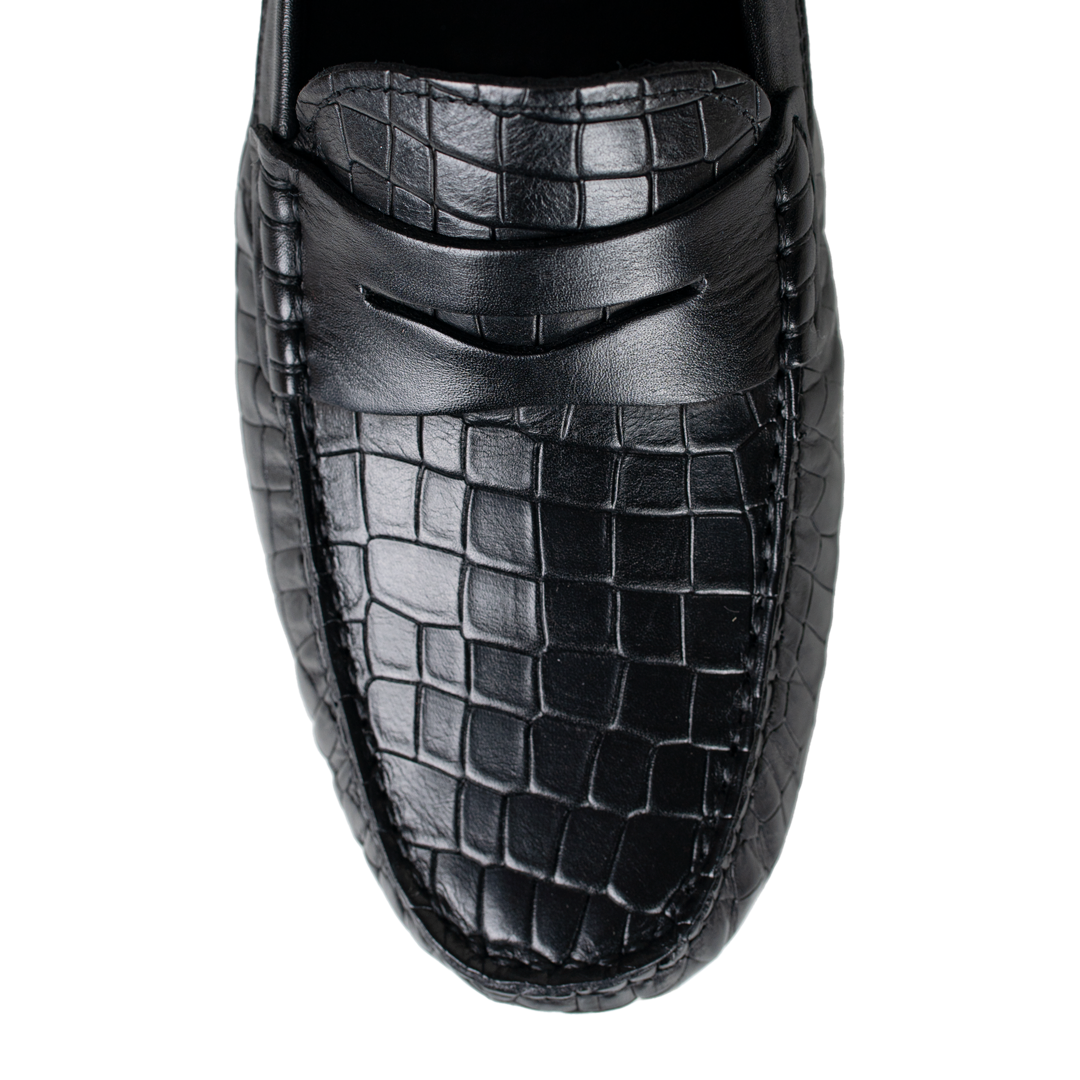 Gary: Mocassin Homme - Cuir Noir Croco