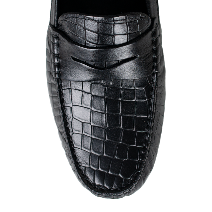 Gary: Mocassin Homme - Cuir Noir Croco