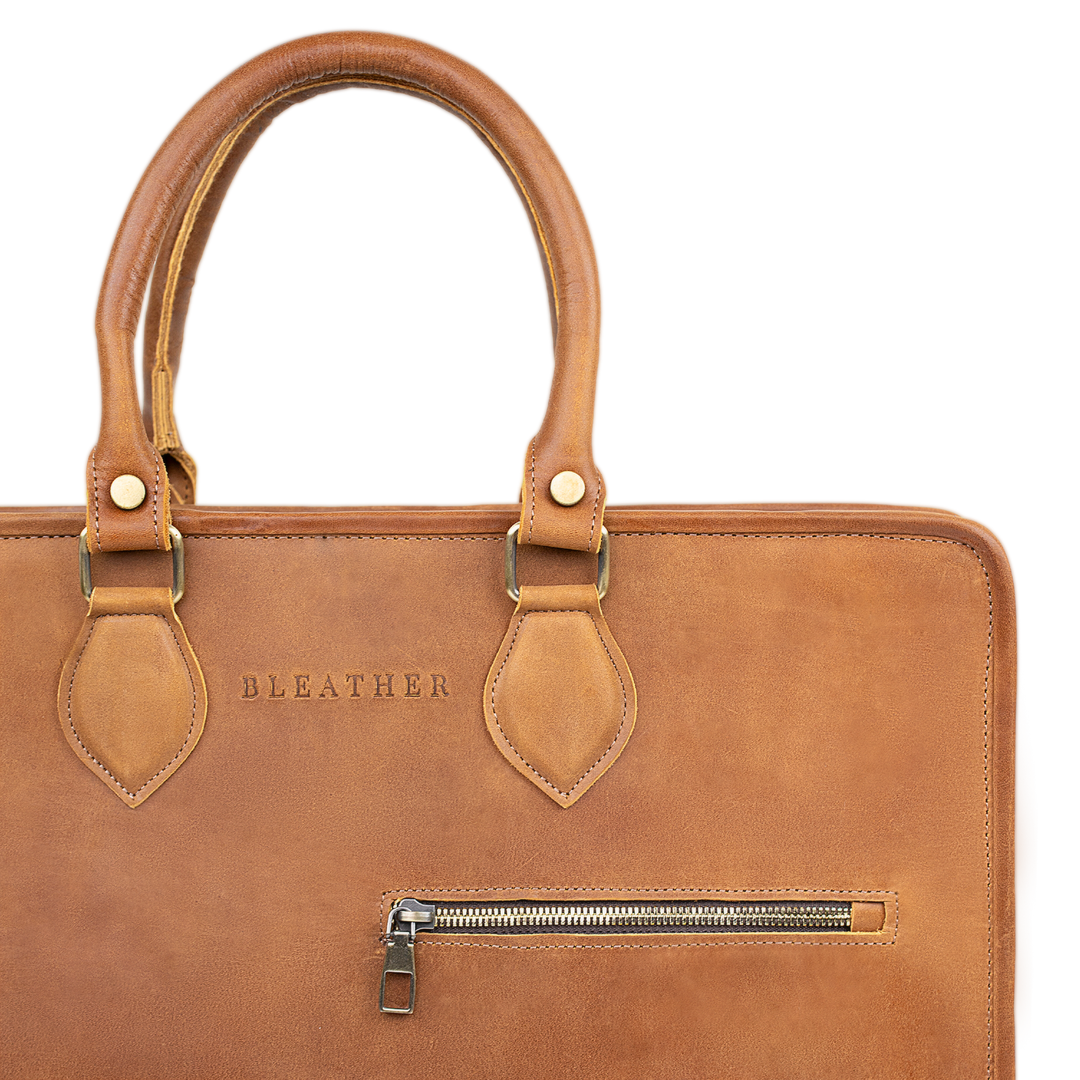 Fezedge: Cartable Ordinateur - Cuir Cognac