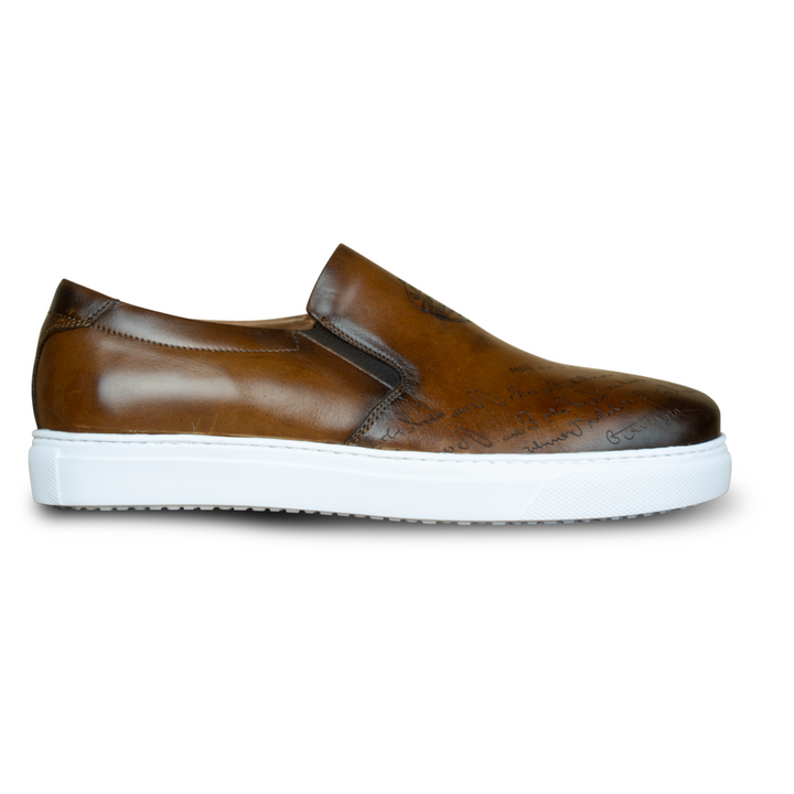 Lurgan: Sneakers Homme - Cuir Marron Gravé