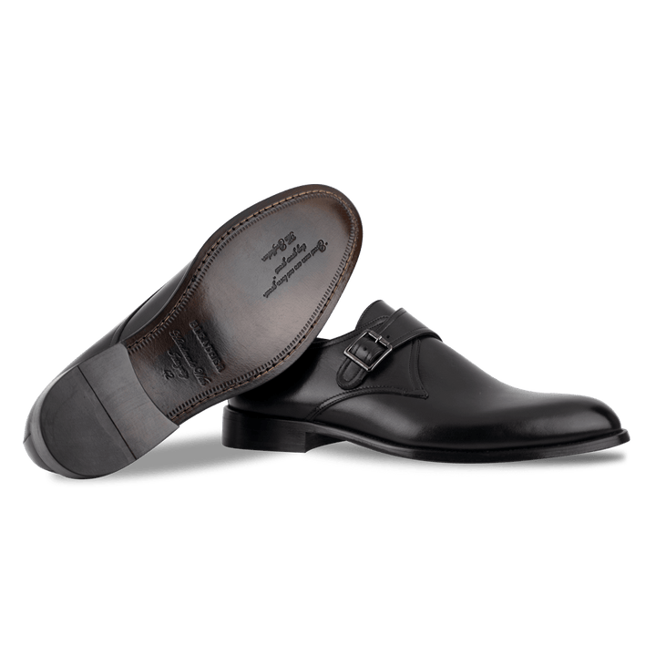 Abram: Chaussures à boucles - Cuir Noir - Bleather Maroc