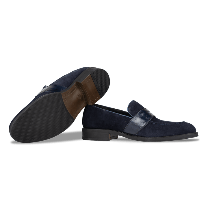 Anderton: Mocassin Homme - Cuir Bleu - Bleather Maroc