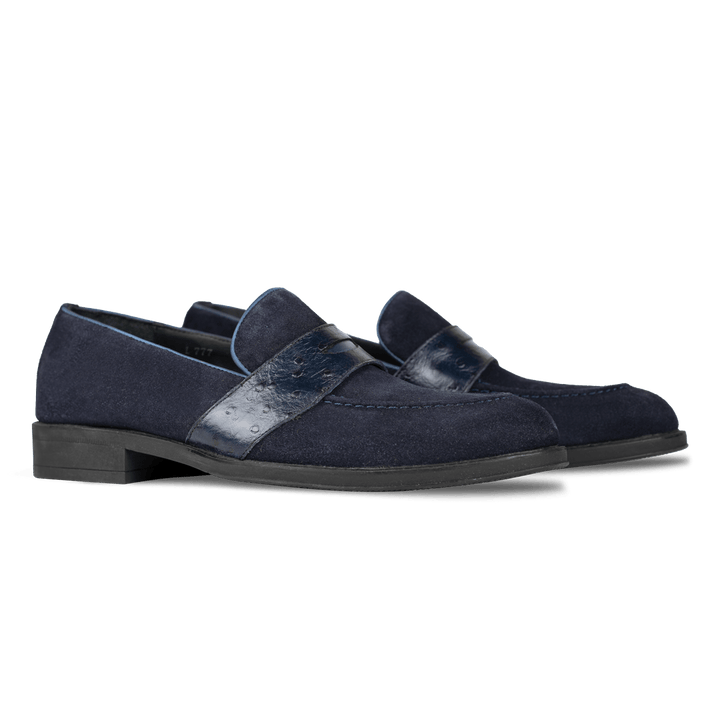 Anderton: Mocassin Homme - Cuir Bleu - Bleather Maroc