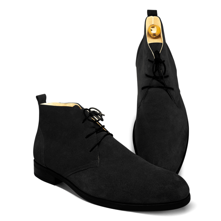 Ashley: Demi Bottes Homme - Daim Noir - Bleather Maroc