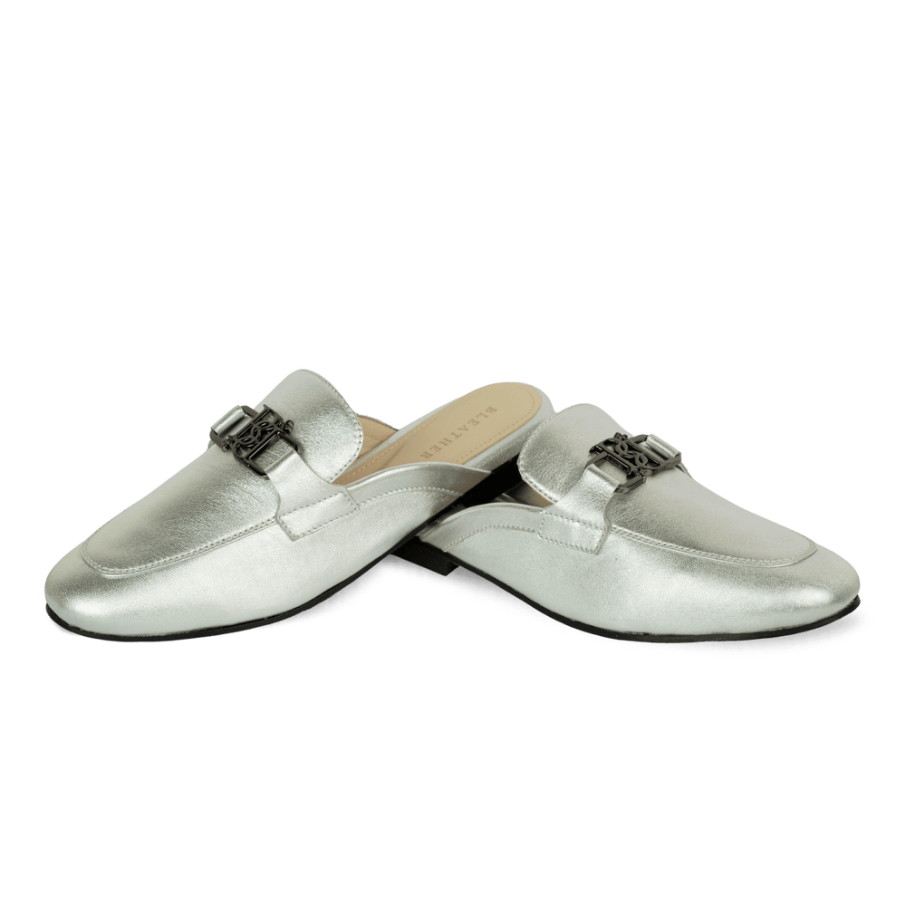 Aurora: Mules Femmes - Cuir Argenté - Bleather Maroc