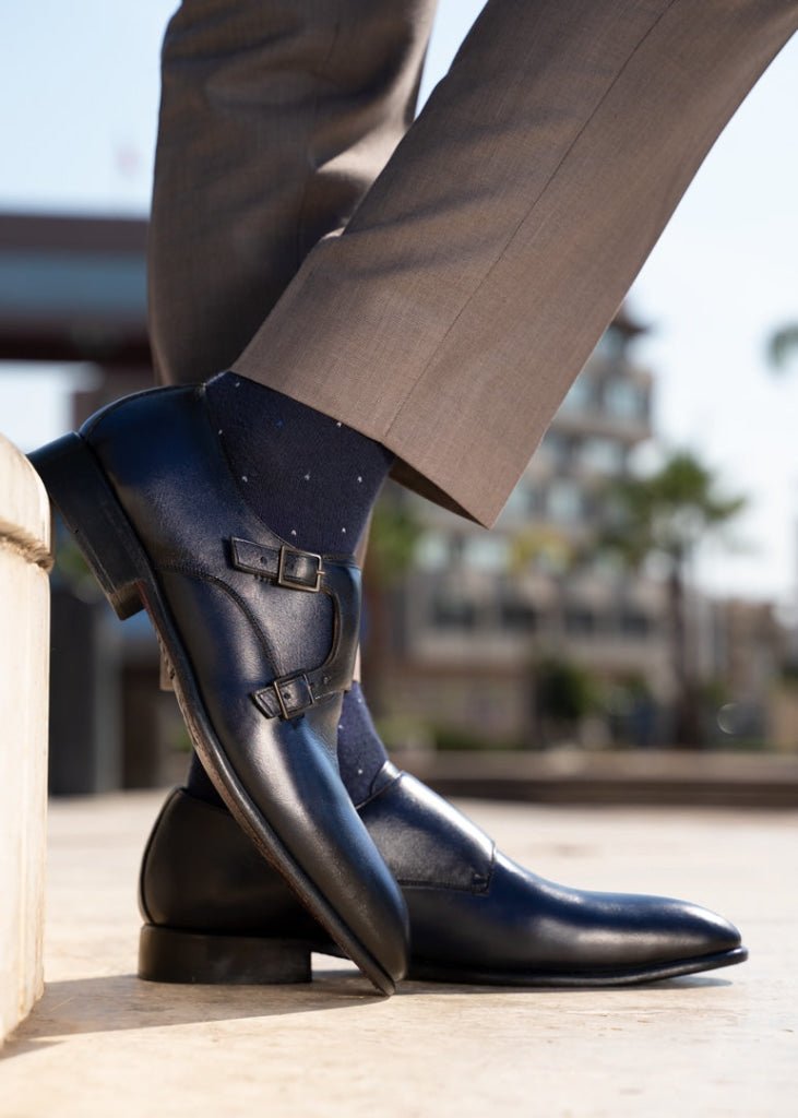 Budd: Chaussures à boucles - Cuir Bleu - Bleather Maroc