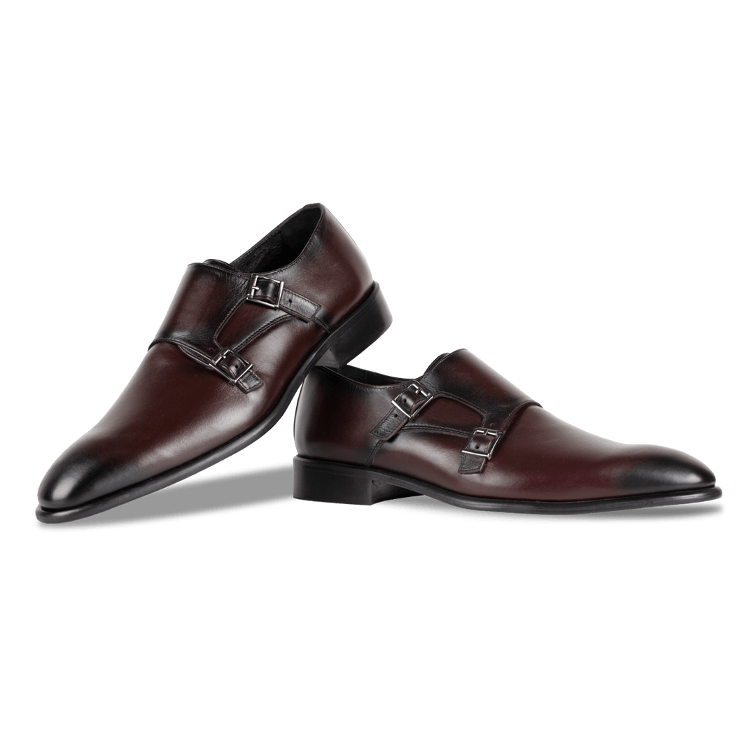 Budd: Chaussures à boucles - Cuir Bordeaux - Bleather Maroc