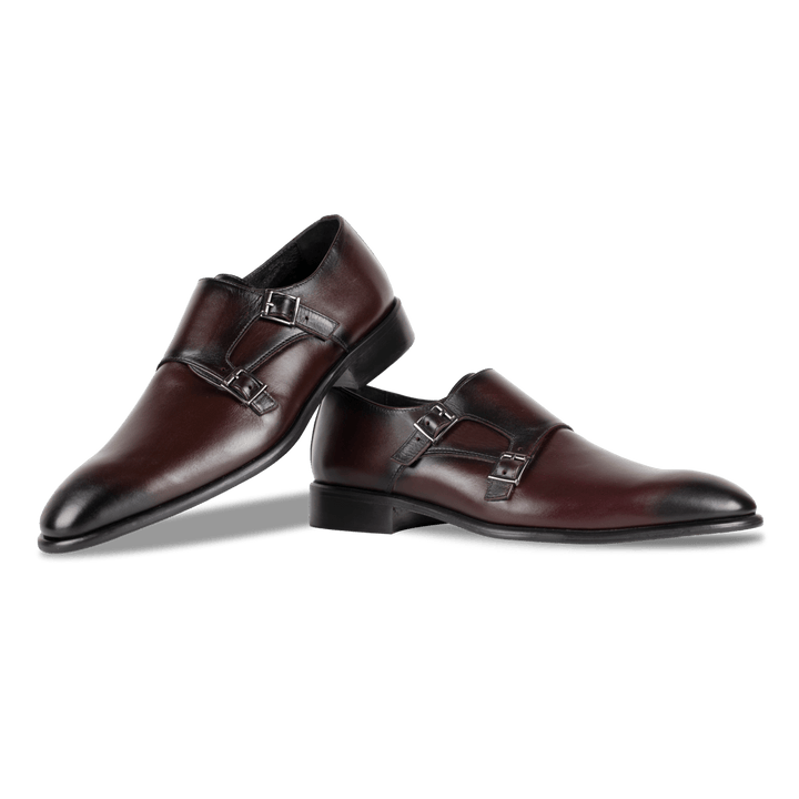 Budd: Chaussures à boucles - Cuir Bordeaux - Bleather Maroc