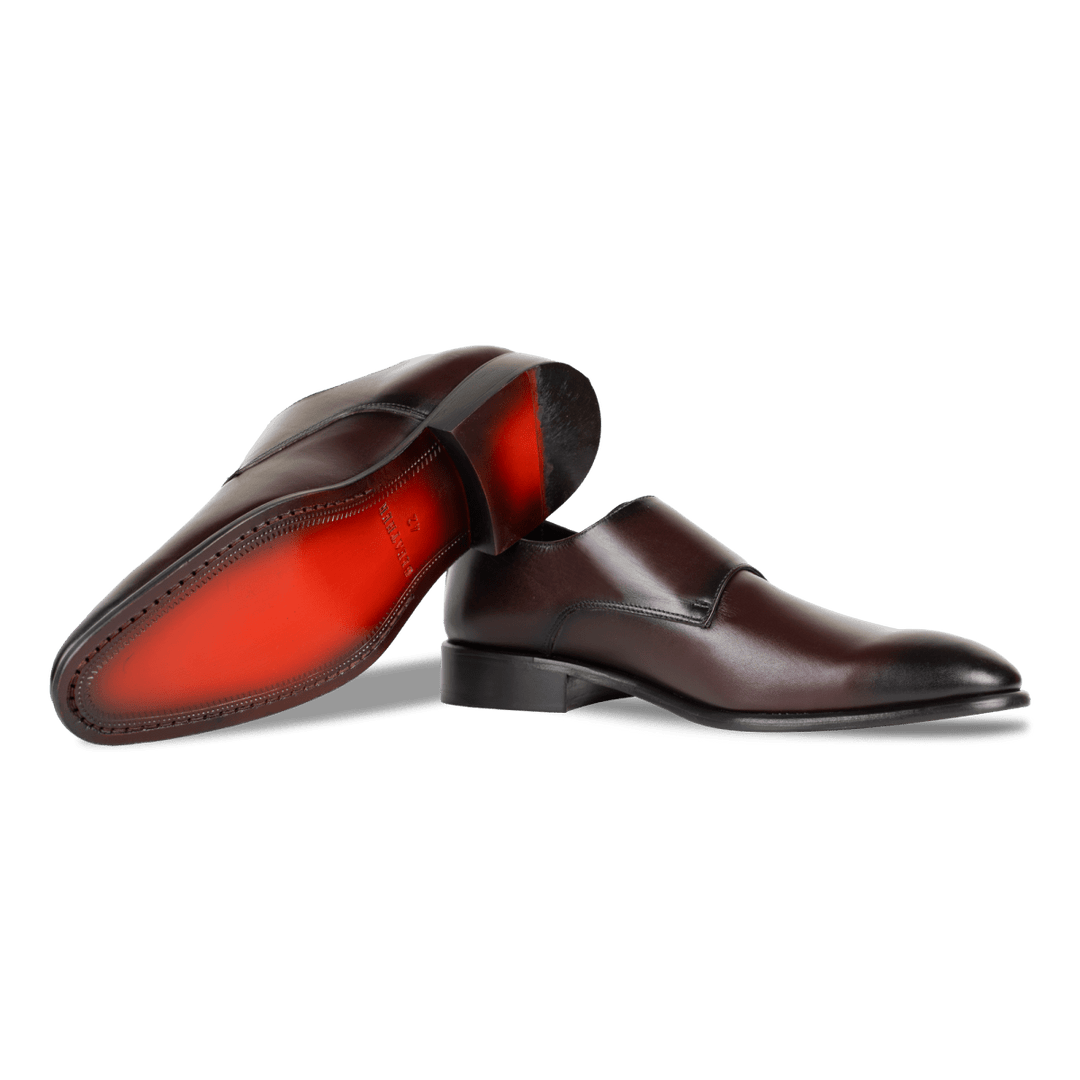 Budd: Chaussures à boucles - Cuir Bordeaux - Bleather Maroc