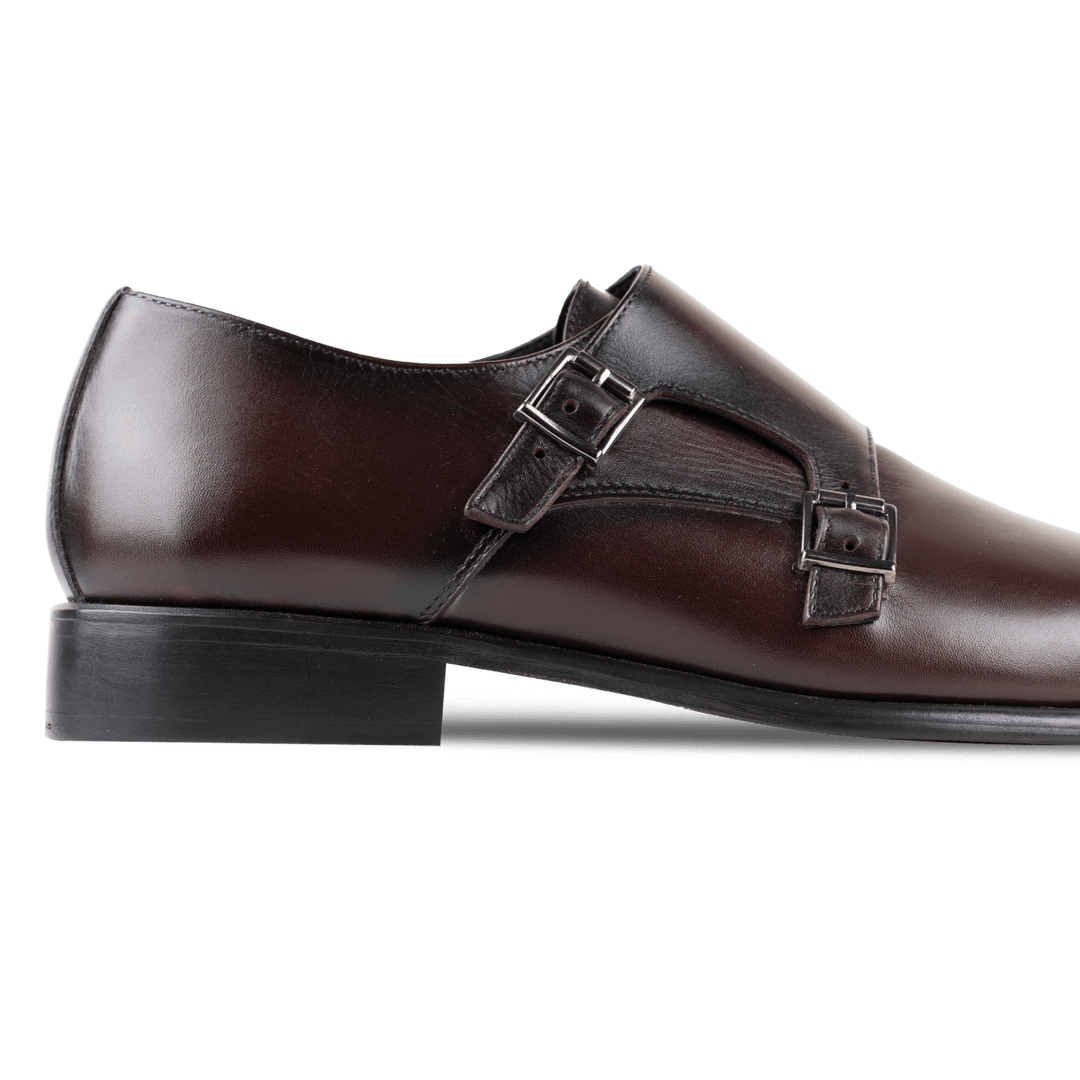 Budd: Chaussures à boucles - Cuir Bordeaux - Bleather Maroc