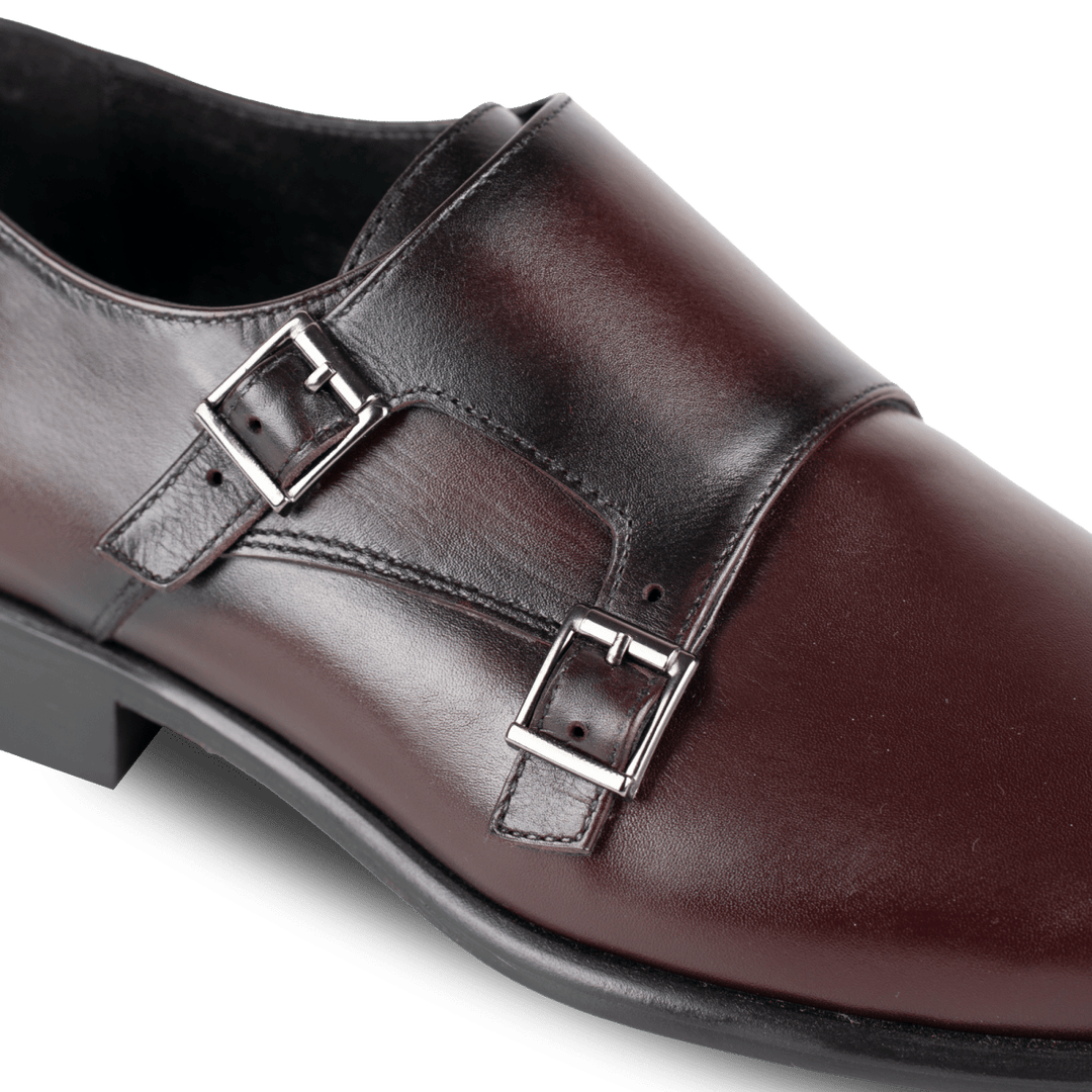 Budd: Chaussures à boucles - Cuir Bordeaux - Bleather Maroc