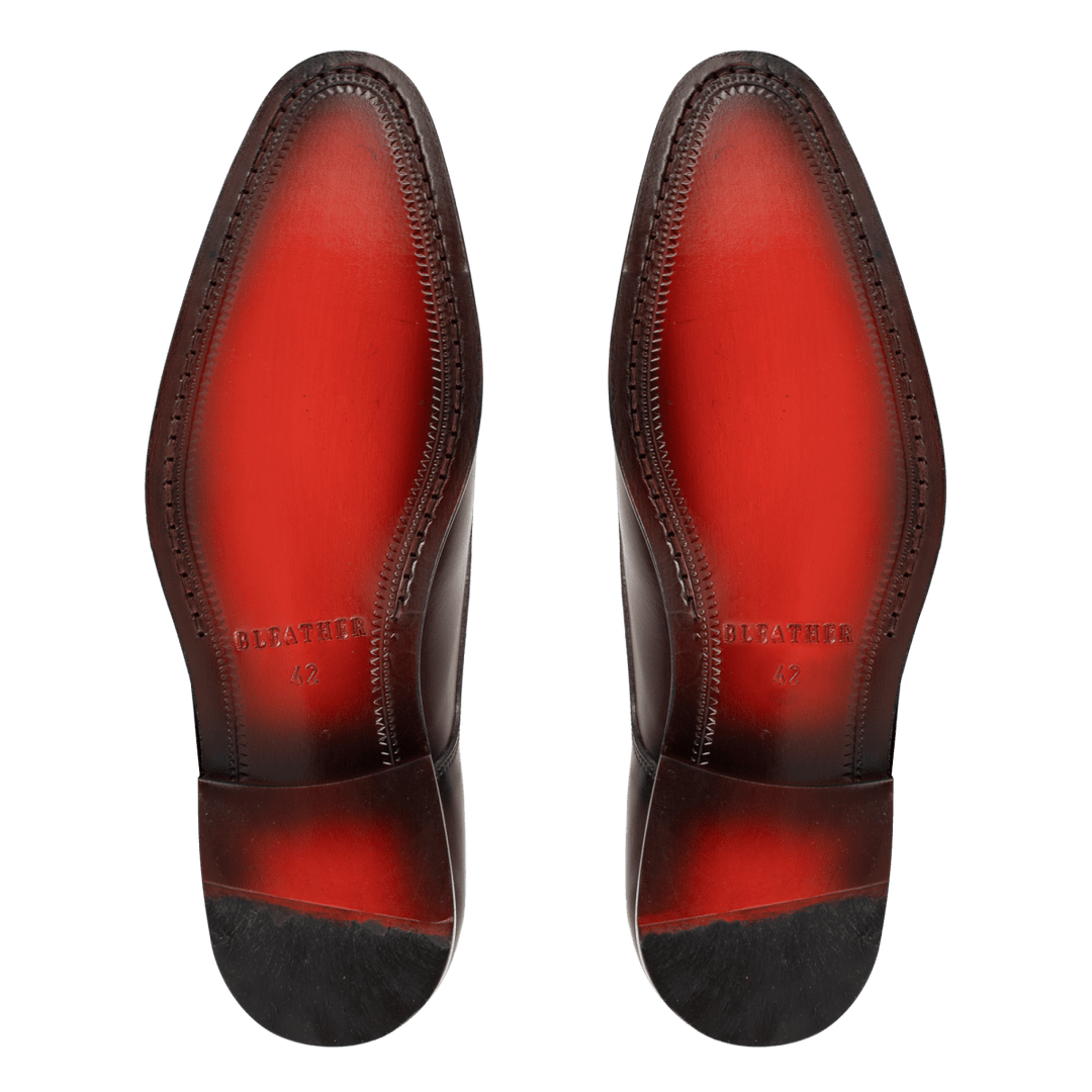 Budd: Chaussures à boucles - Cuir Bordeaux - Bleather Maroc