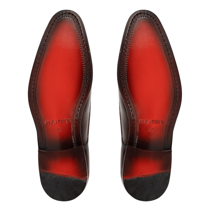 Budd: Chaussures à boucles - Cuir Bordeaux - Bleather Maroc