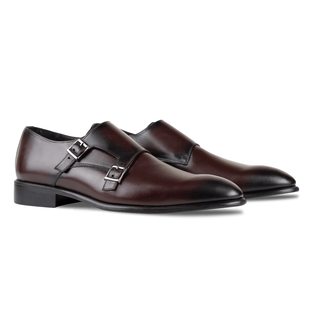 Budd: Chaussures à boucles - Cuir Bordeaux - Bleather Maroc