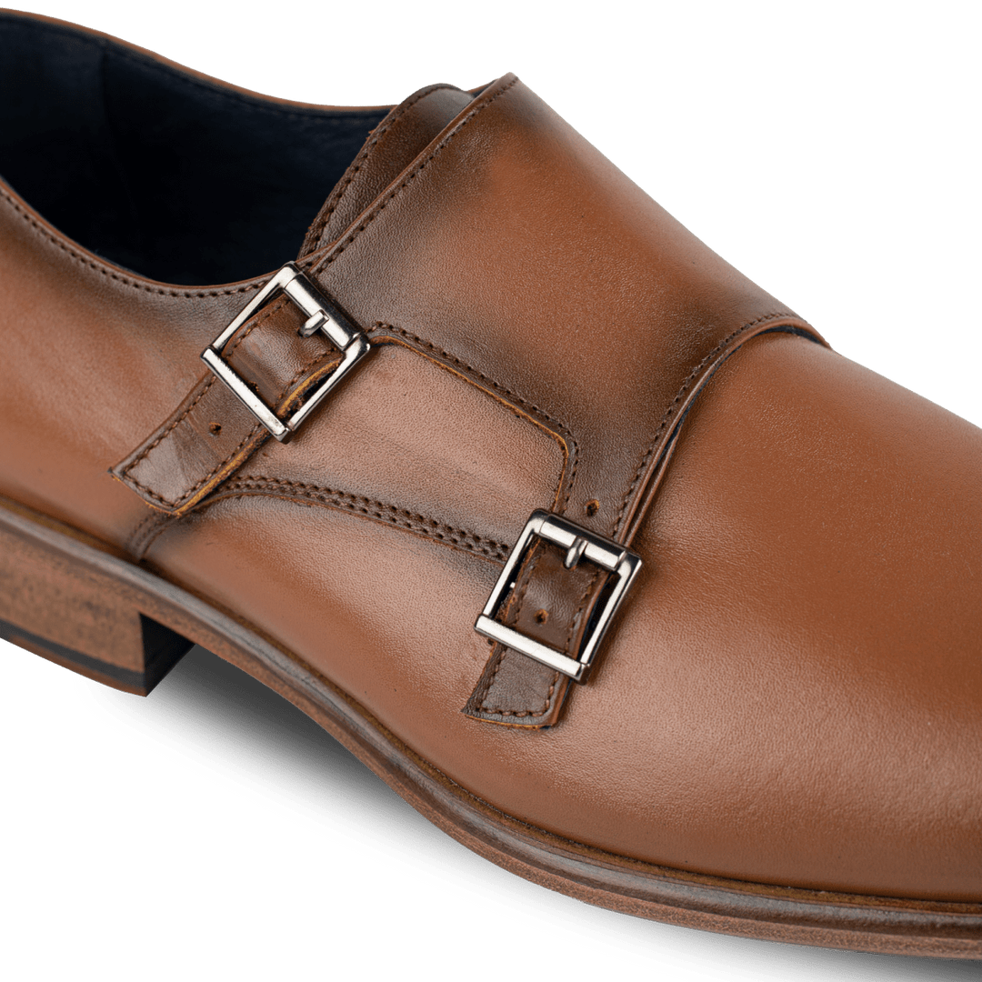 Budd: Chaussures à boucles - Cuir Cognac - Bleather Maroc