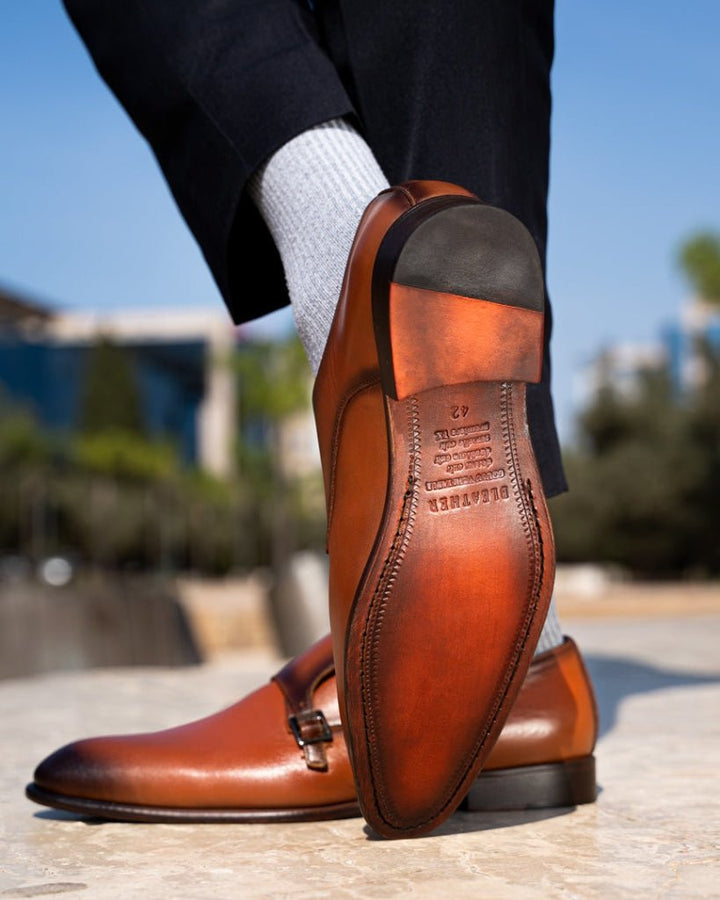 Budd: Chaussures à boucles - Cuir Cognac - Bleather Maroc