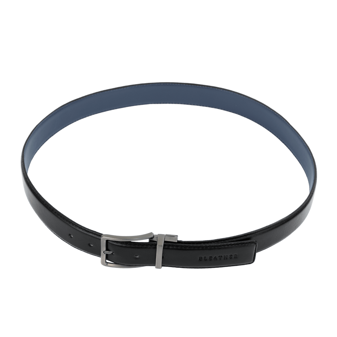 C80: Ceinture Homme - Cuir Noir/Bleu - Bleather Maroc