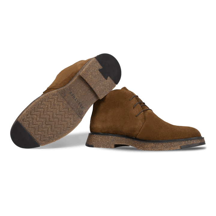 Clarke: Demi Bottes Homme - Daim Cognac - Bleather Maroc