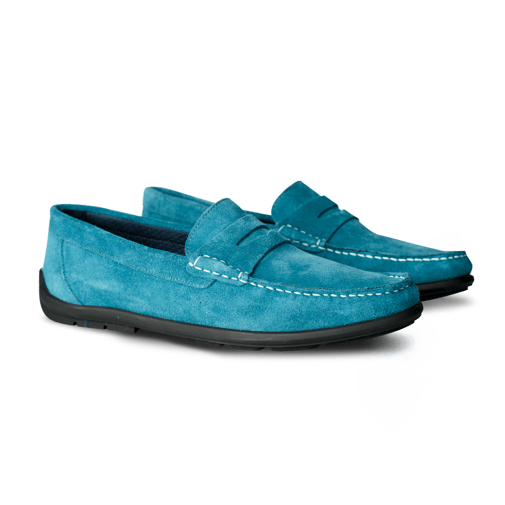 Denver: Mocassin Homme - Daim Bleu Azur - Bleather Maroc