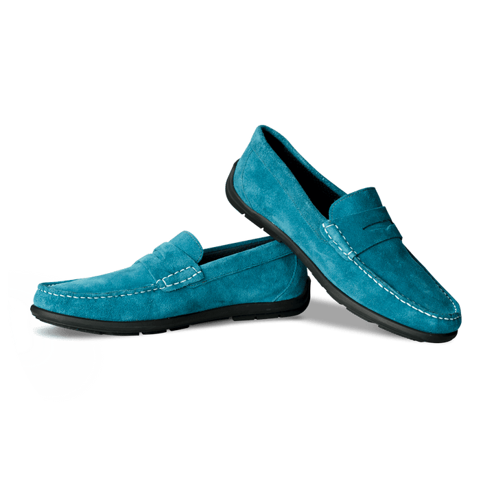 Denver: Mocassin Homme - Daim Bleu Azur - Bleather Maroc