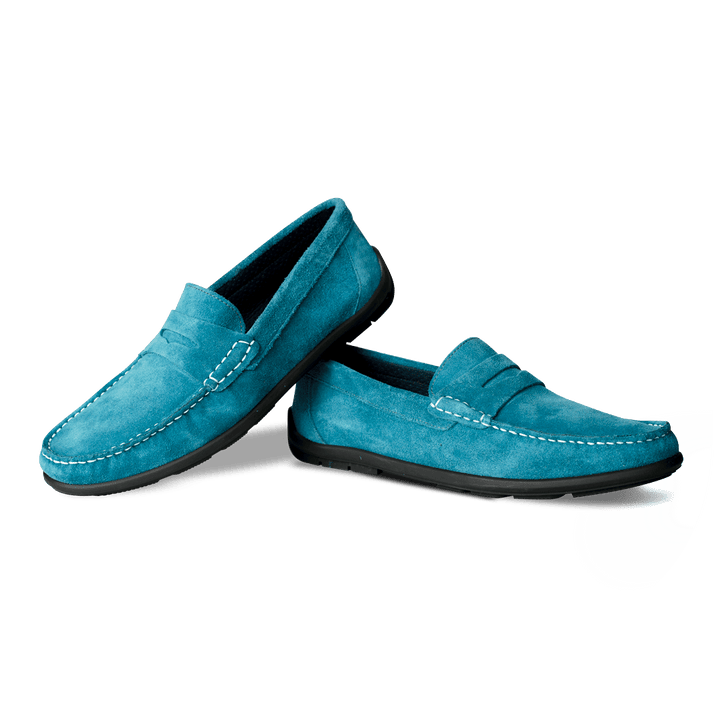 Denver: Mocassin Homme - Daim Bleu Azur - Bleather Maroc