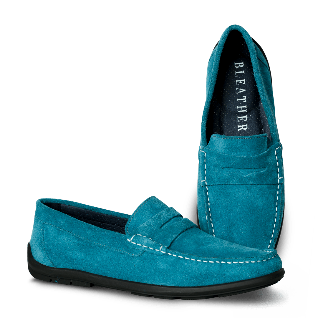 Denver: Mocassin Homme - Daim Bleu Azur - Bleather Maroc