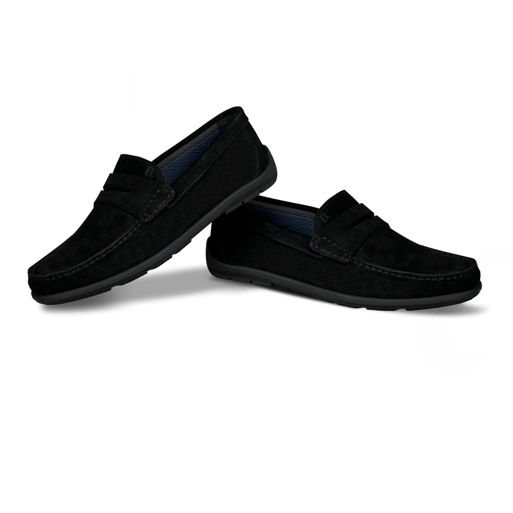 Denver: Mocassin Homme - Daim Noir - Bleather Maroc