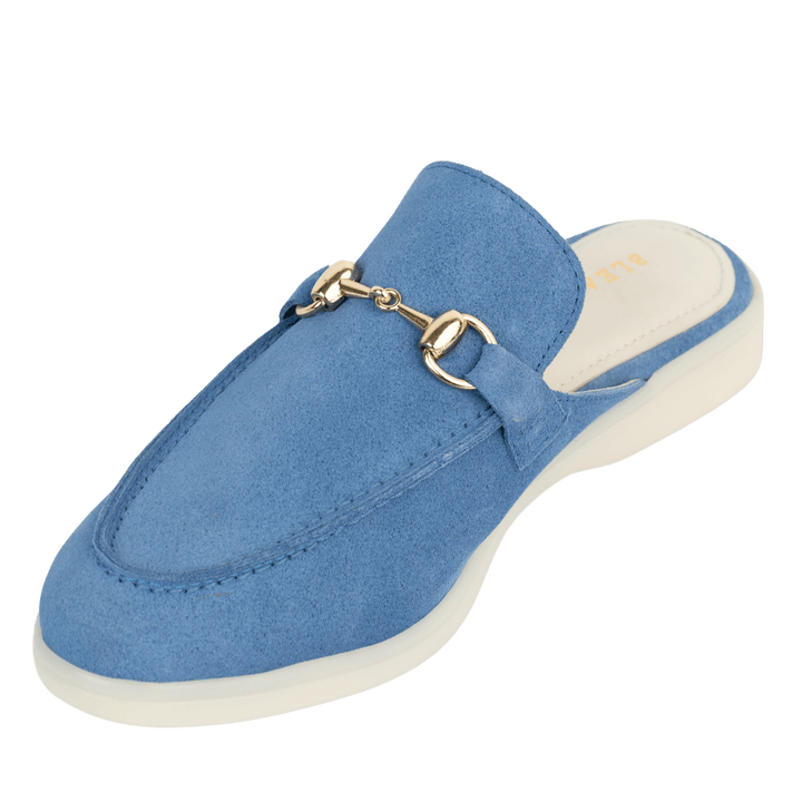 Emma: Mules Femme - Daim Bleu Azur - Bleather Maroc