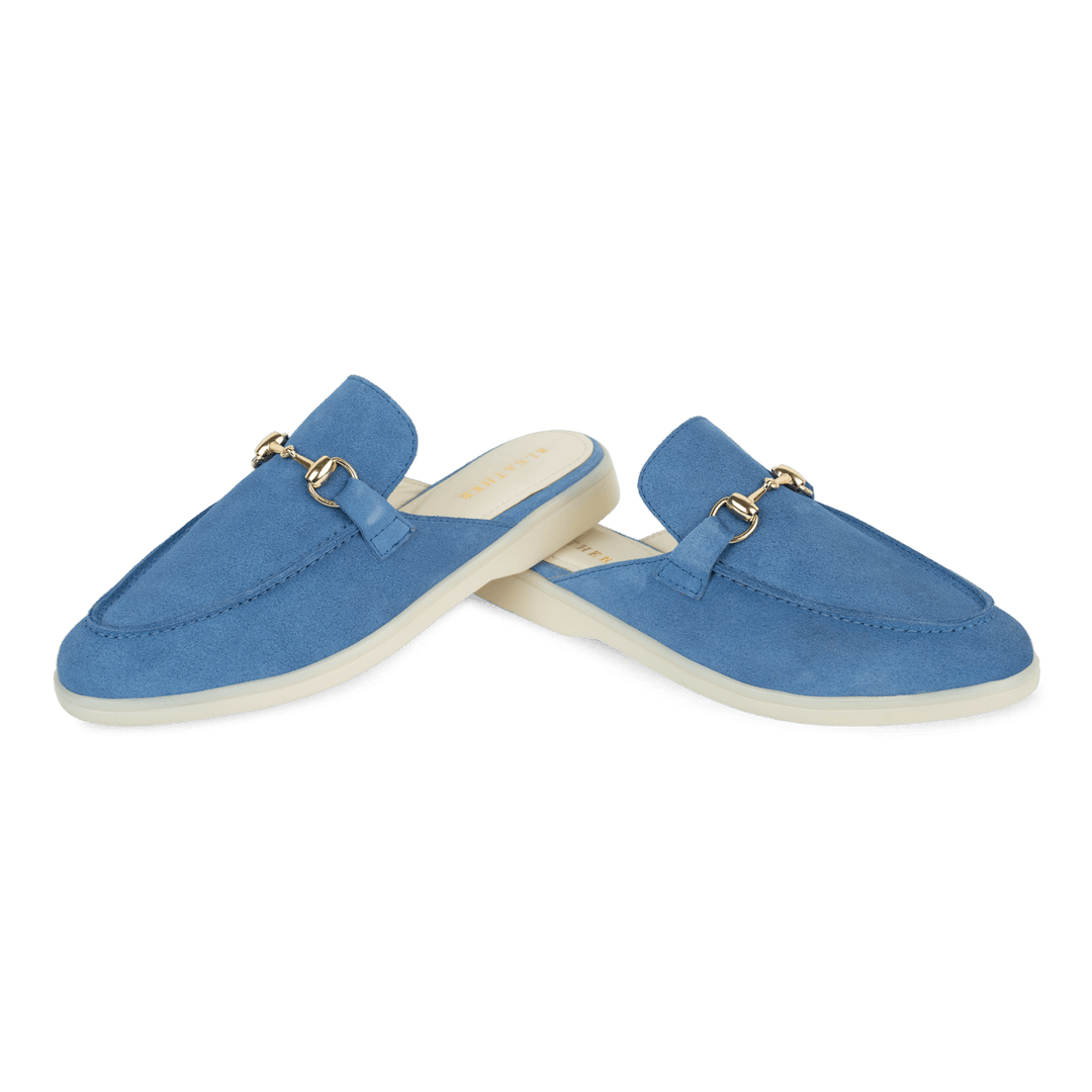 Emma: Mules Femme - Daim Bleu Azur - Bleather Maroc