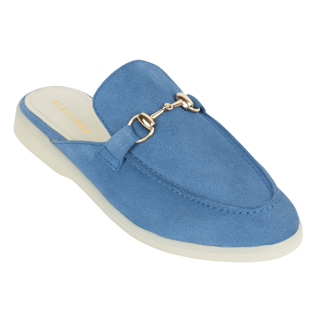 Emma: Mules Femme - Daim Bleu Azur - Bleather Maroc