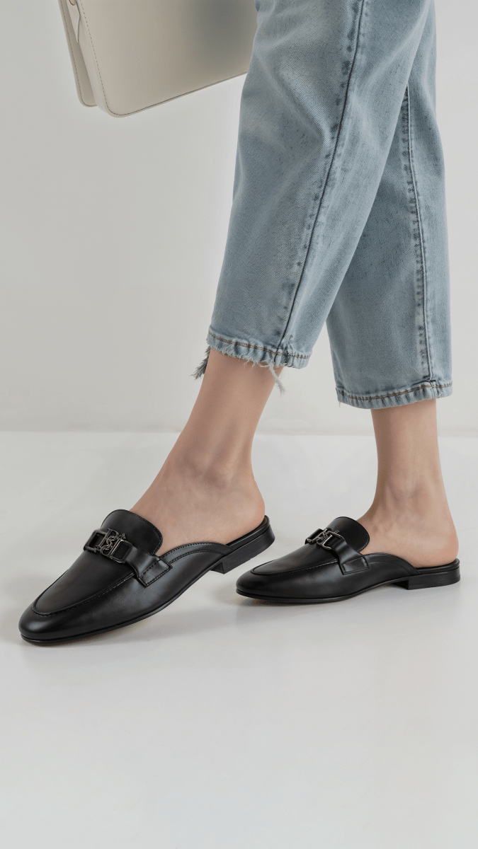 Emma: Mules Femme - Daim noir - Bleather Maroc