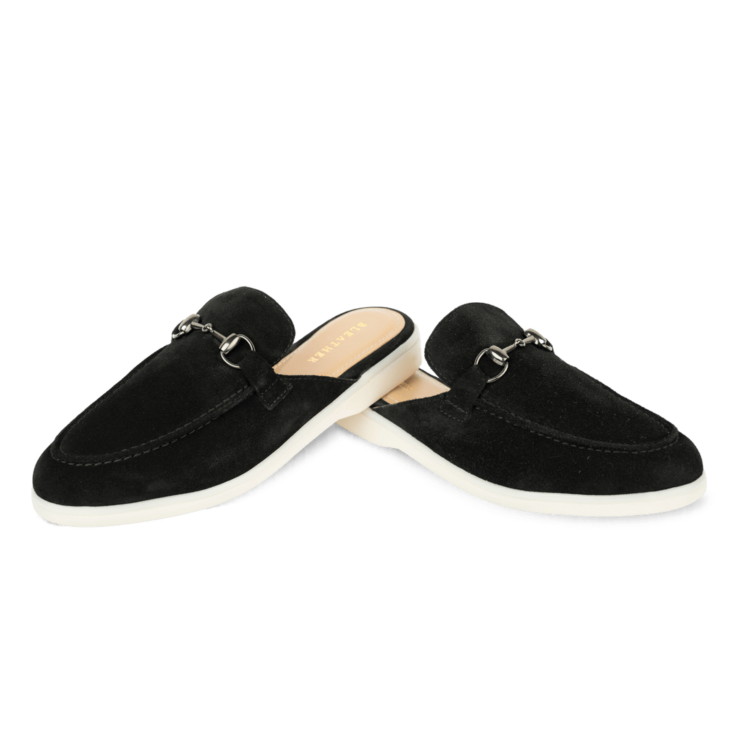 Emma: Mules Femme - Daim noir - Bleather Maroc