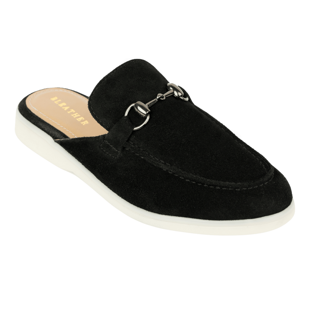 Emma: Mules Femme - Daim noir - Bleather Maroc