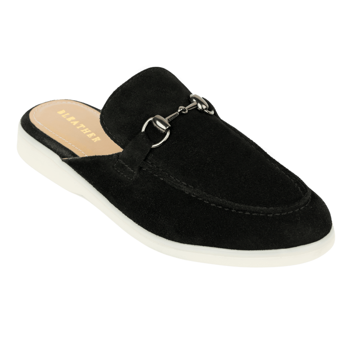 Emma: Mules Femme - Daim noir - Bleather Maroc