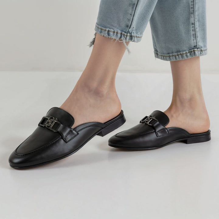 Emma: Mules Femme - Daim noir - Bleather Maroc