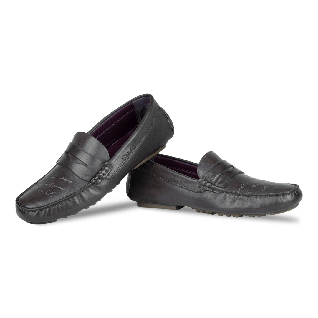 Gary: Mocassin Homme - Cuir Marron Gravé - Bleather Maroc