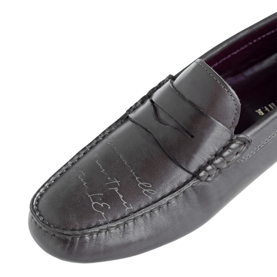 Gary: Mocassin Homme - Cuir Marron Gravé - Bleather Maroc