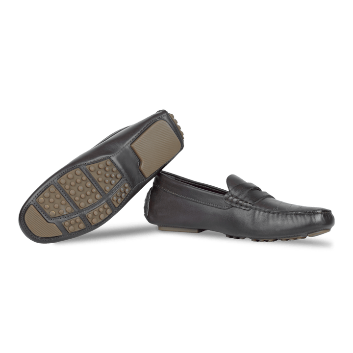 Gary: Mocassin Homme - Cuir Marron Gravé - Bleather Maroc