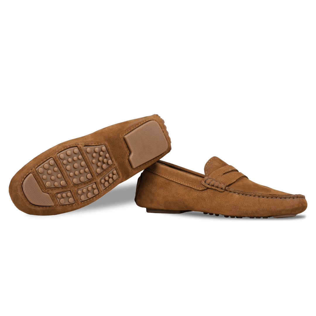 Gary: Mocassin Homme - Daim Cognac - Bleather Maroc