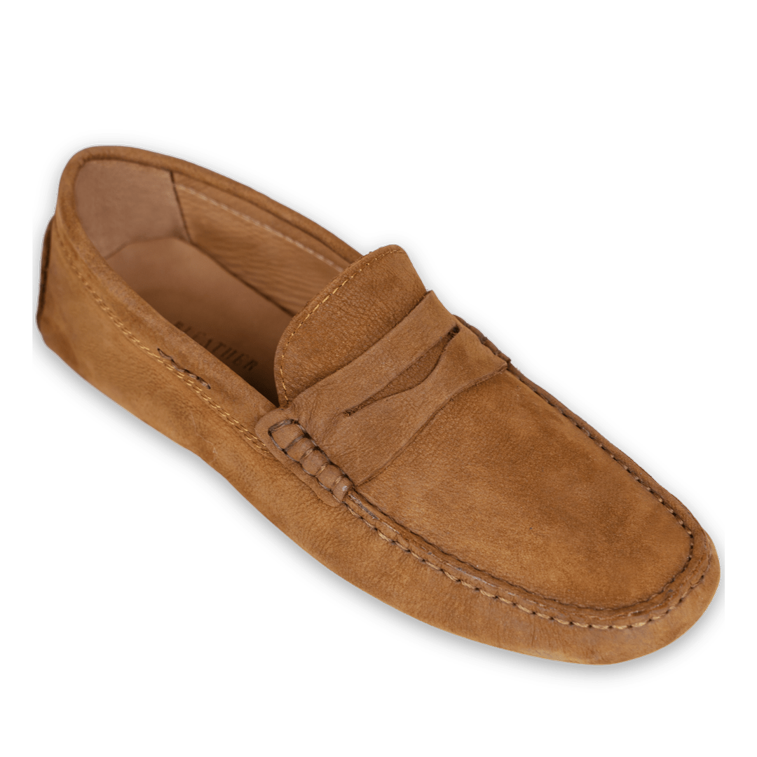 Gary: Mocassin Homme - Daim Cognac - Bleather Maroc